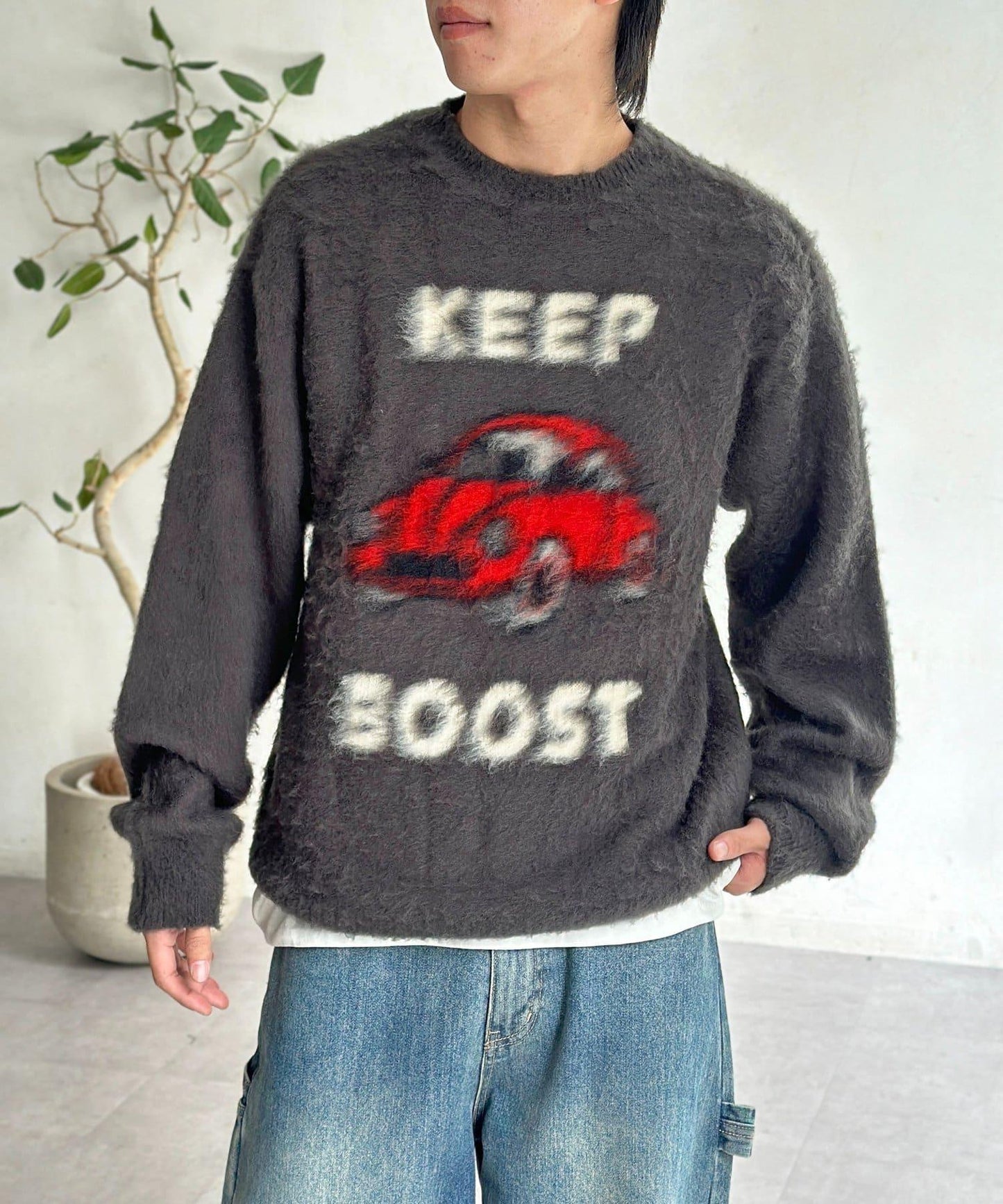 拼色圖案毛絨針織衫