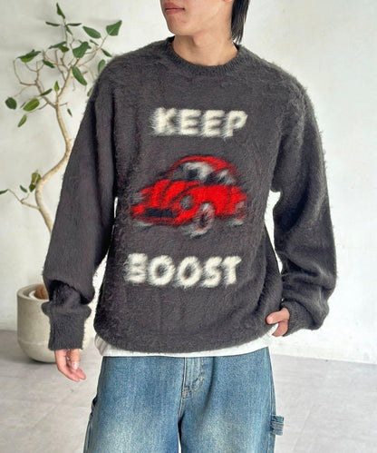 拼色圖案毛絨針織衫