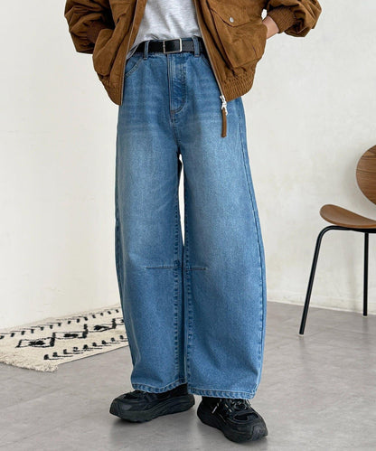 內加絨桶型牛仔褲