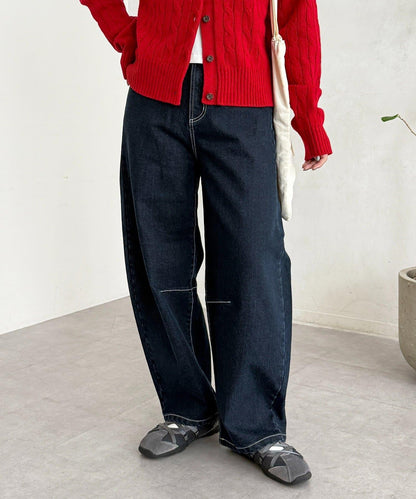 內加絨桶型牛仔褲