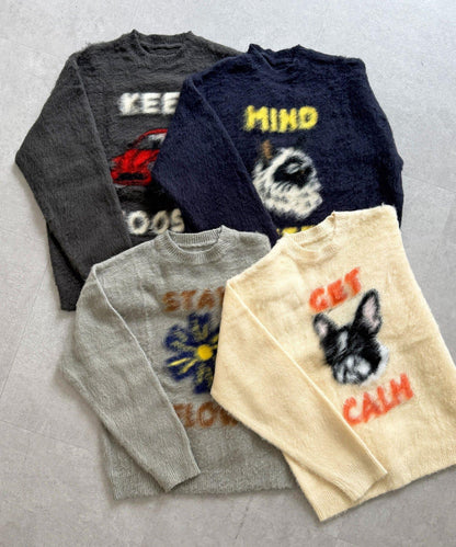 拼色圖案毛絨針織衫