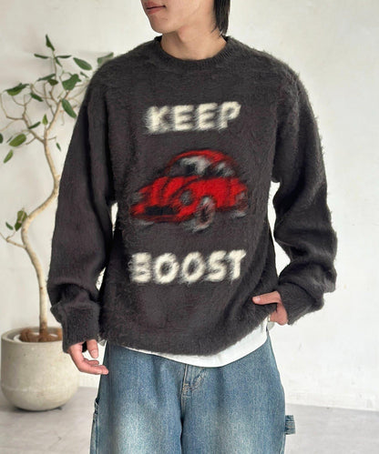 拼色圖案毛絨針織衫