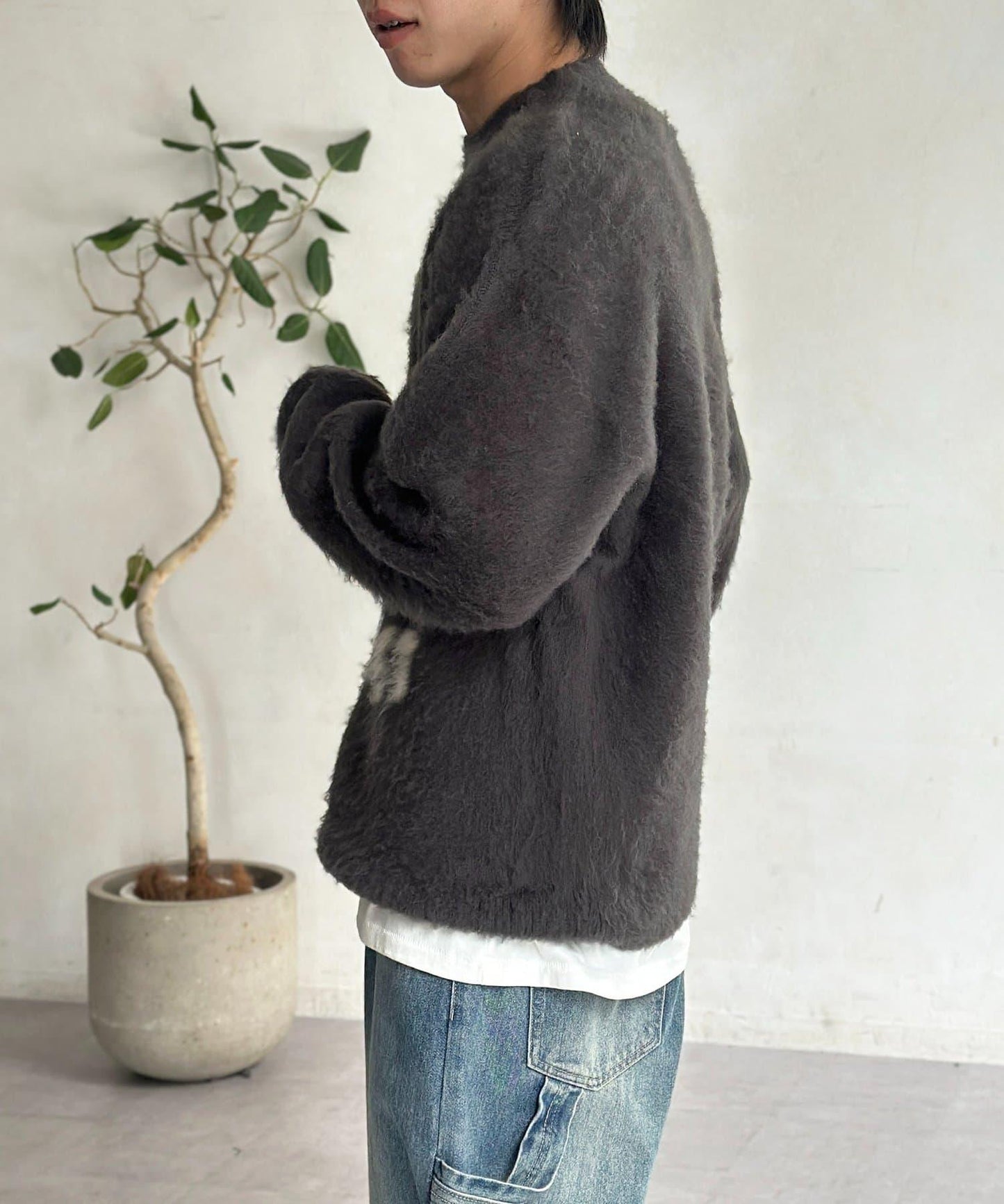 拼色圖案毛絨針織衫