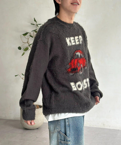 拼色圖案毛絨針織衫