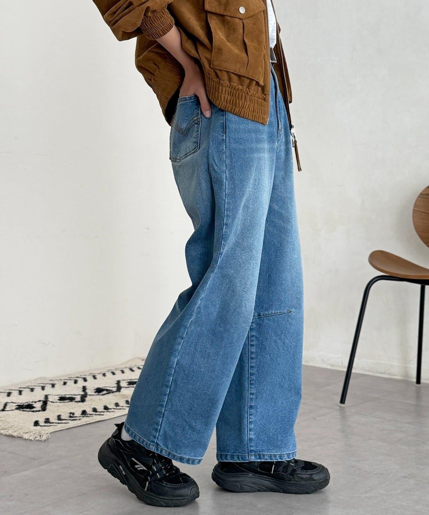 內加絨桶型牛仔褲