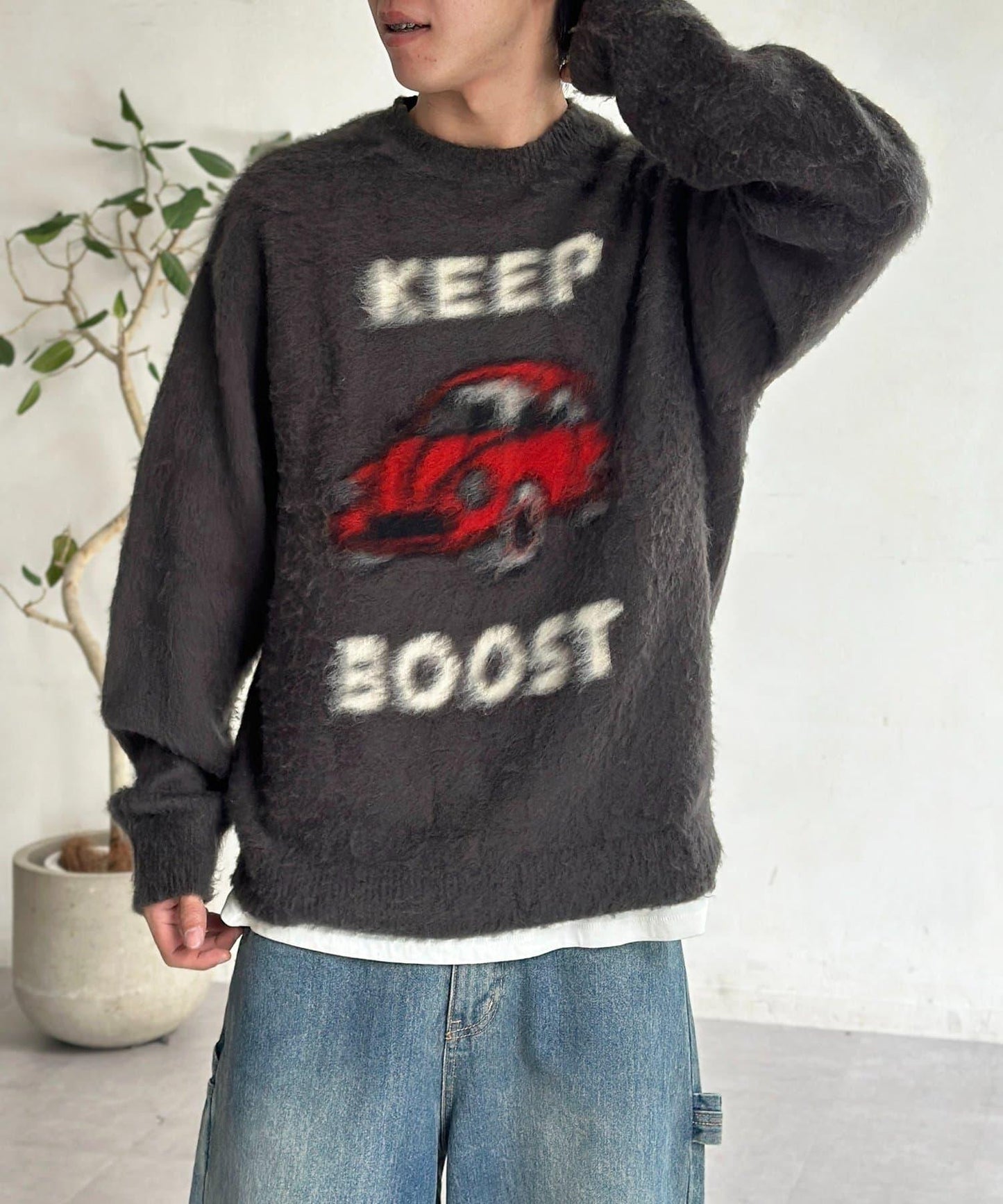 拼色圖案毛絨針織衫