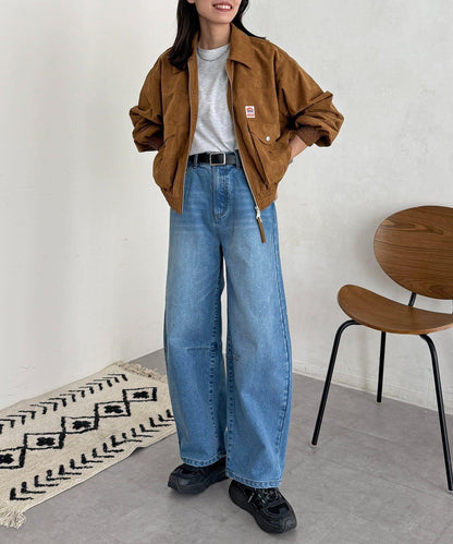 內加絨桶型牛仔褲