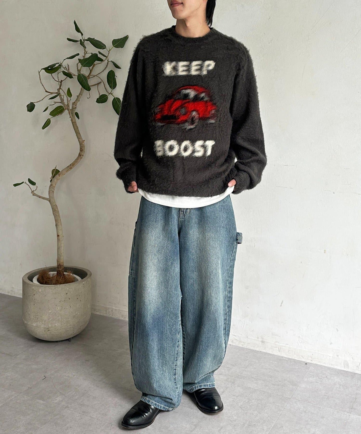 拼色圖案毛絨針織衫