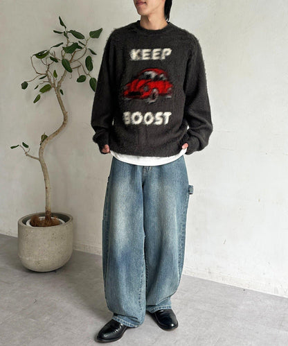 拼色圖案毛絨針織衫