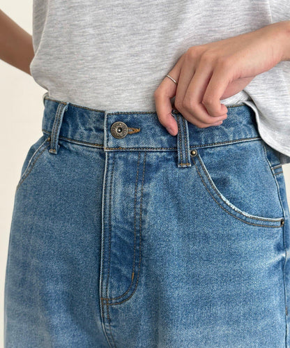 內加絨桶型牛仔褲