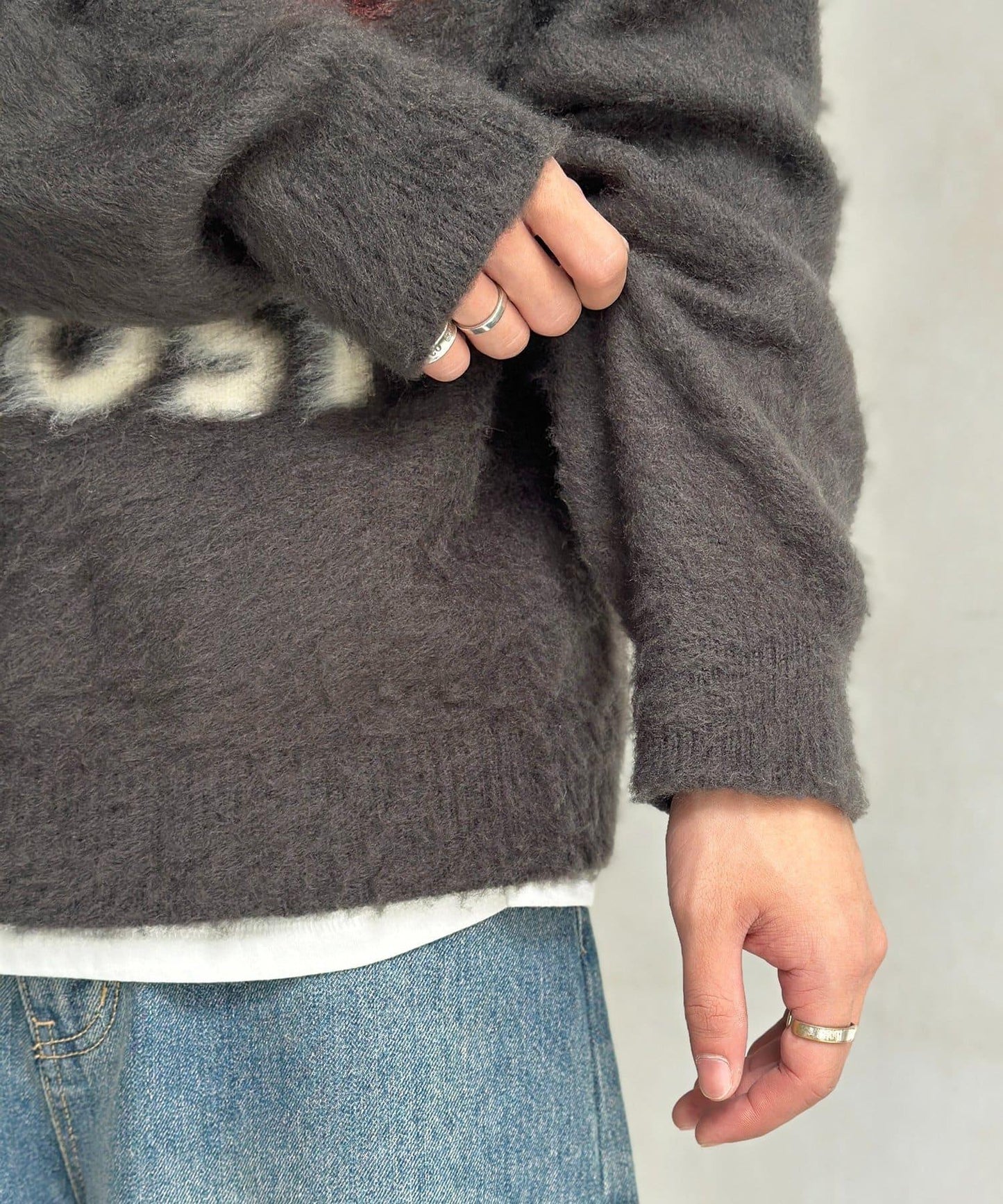 拼色圖案毛絨針織衫