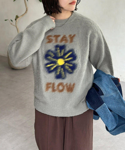 拼色圖案毛絨針織衫