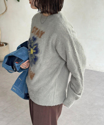 拼色圖案毛絨針織衫