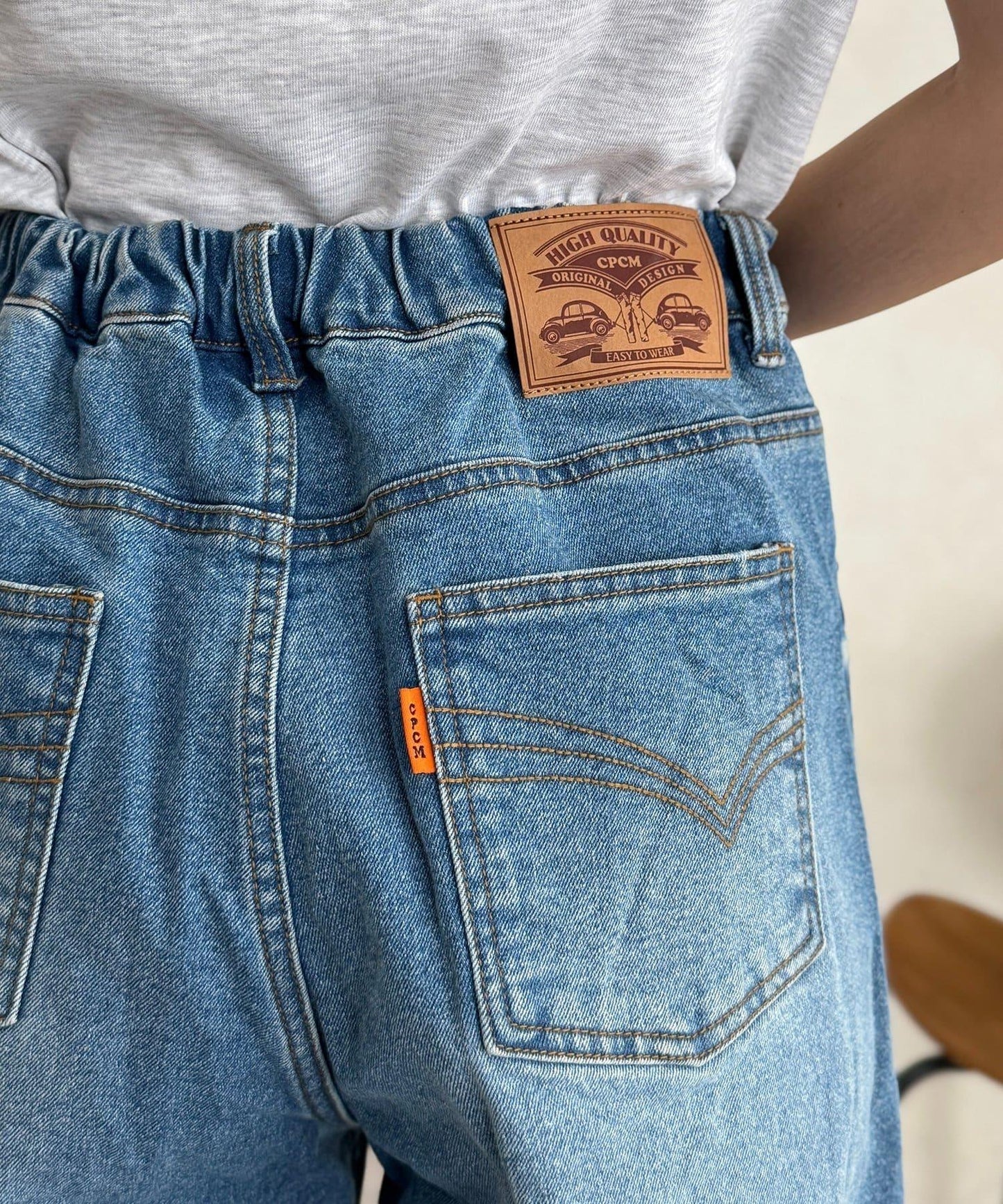 內加絨桶型牛仔褲