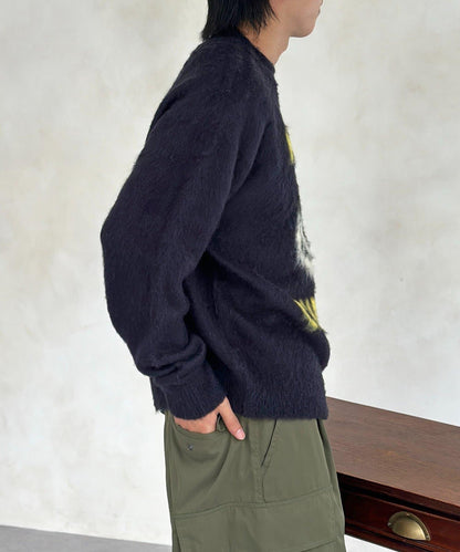 拼色圖案毛絨針織衫