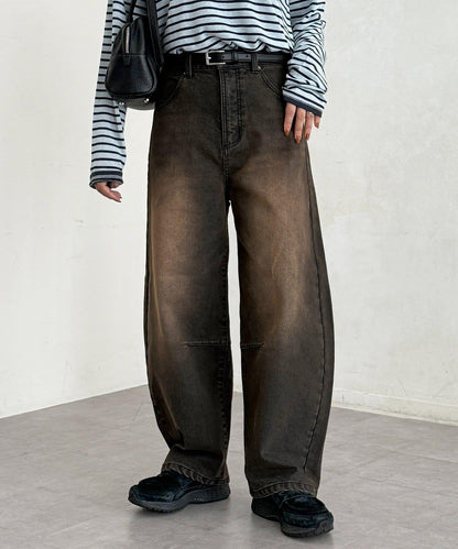 內加絨桶型牛仔褲