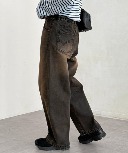 內加絨桶型牛仔褲