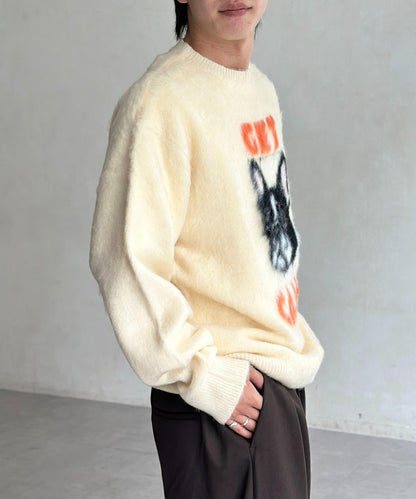 拼色圖案毛絨針織衫