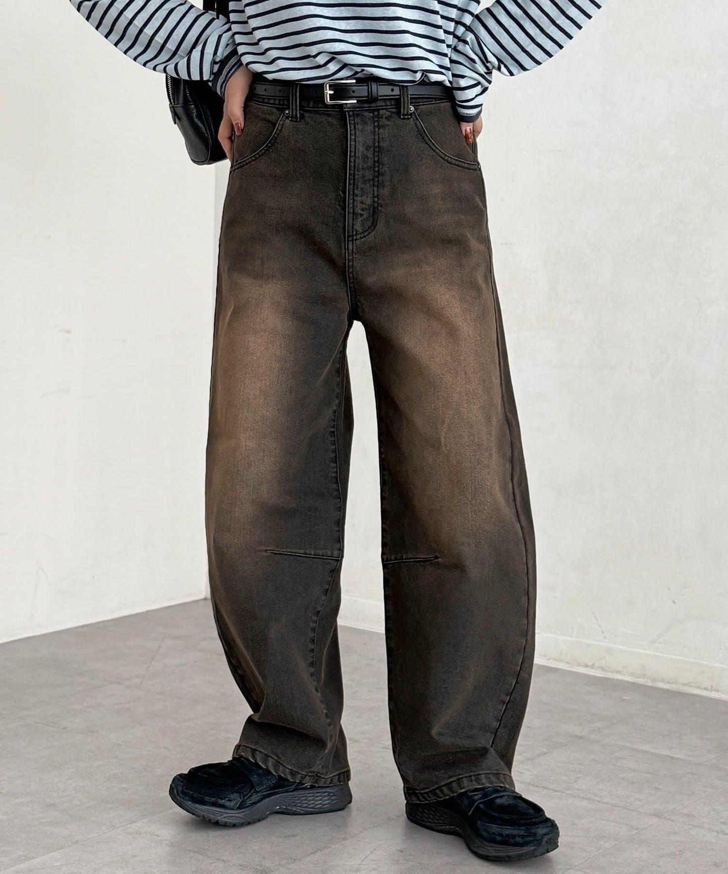 內加絨桶型牛仔褲