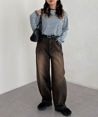 內加絨桶型牛仔褲