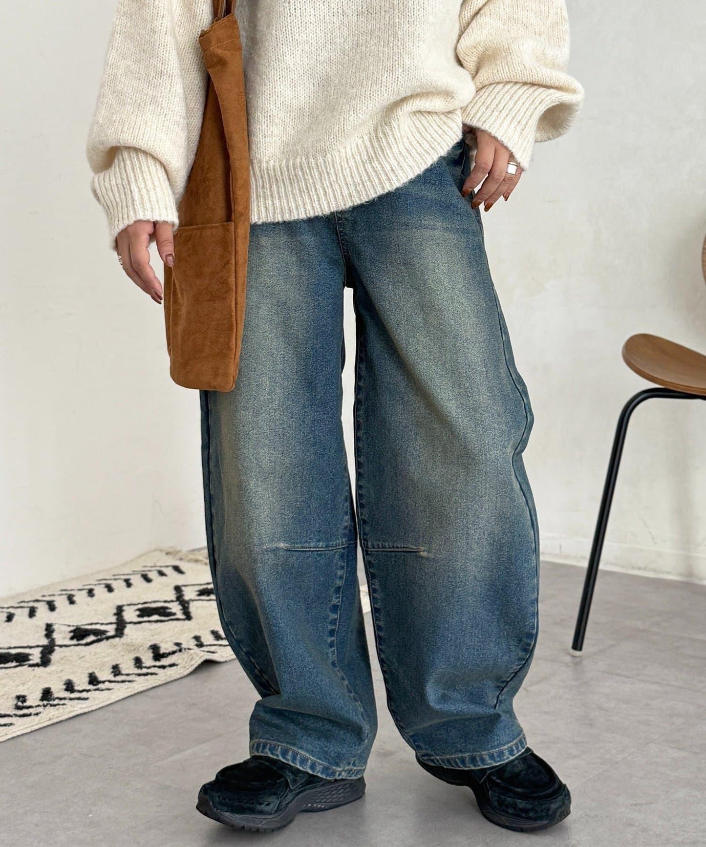 內加絨桶型牛仔褲