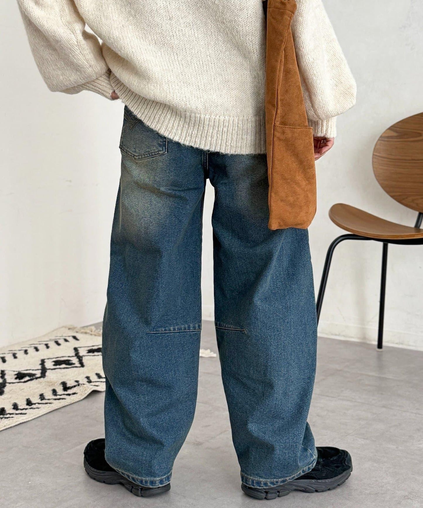 內加絨桶型牛仔褲