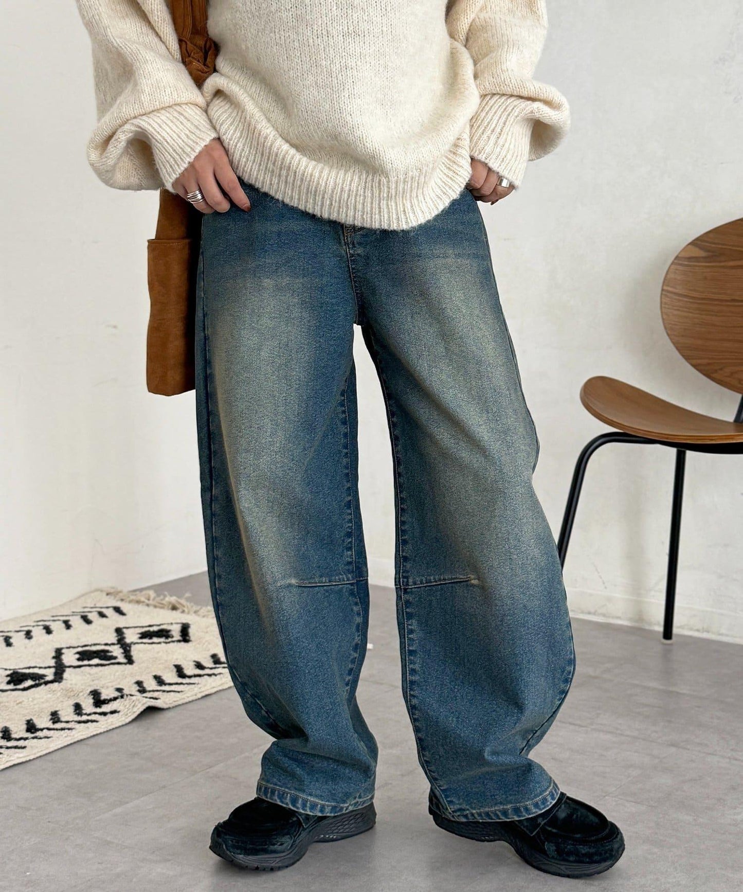 內加絨桶型牛仔褲