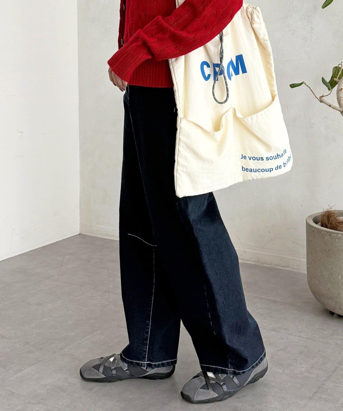 內加絨桶型牛仔褲