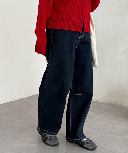 內加絨桶型牛仔褲