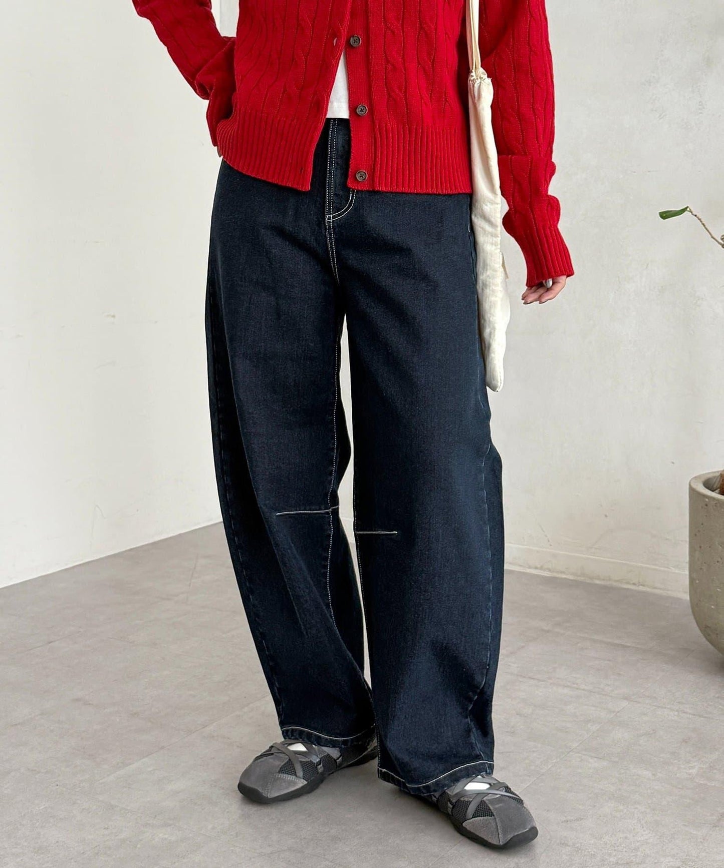 內加絨桶型牛仔褲