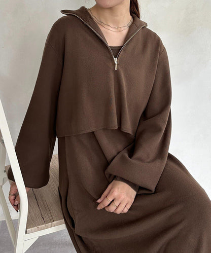 半拉鍊針織套裝連衣裙