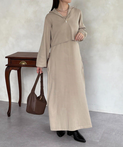 半拉鍊針織套裝連衣裙