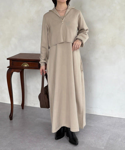 半拉鍊針織套裝連衣裙