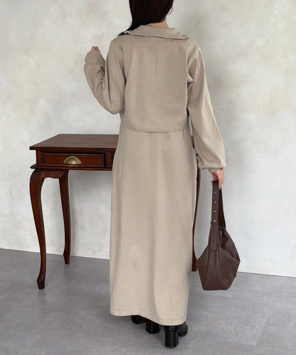 半拉鍊針織套裝連衣裙