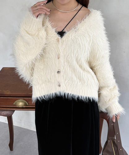 微妙紐扣蓬鬆長絨開衫