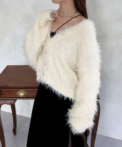 微妙紐扣蓬鬆長絨開衫