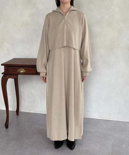 半拉鍊針織套裝連衣裙