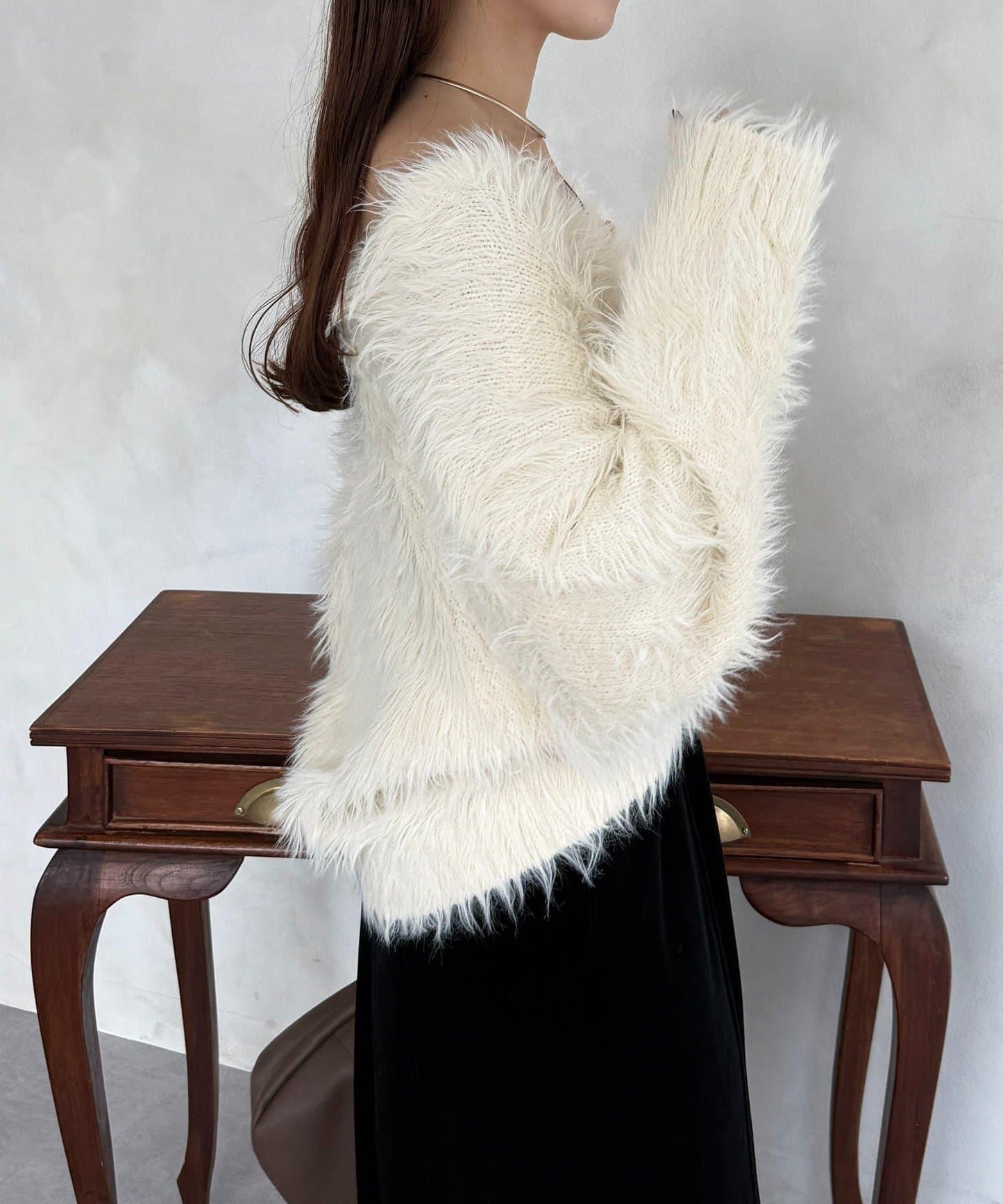 微妙紐扣蓬鬆長絨開衫