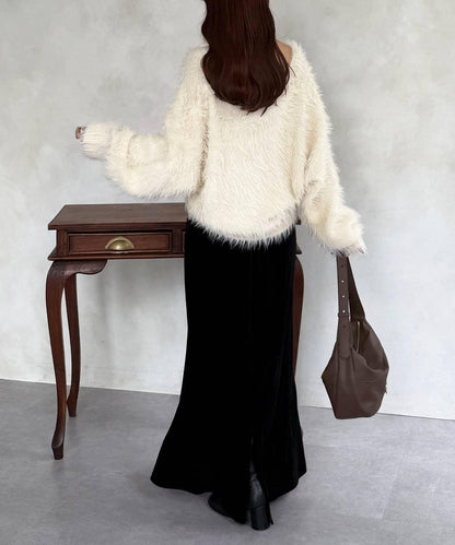 微妙紐扣蓬鬆長絨開衫