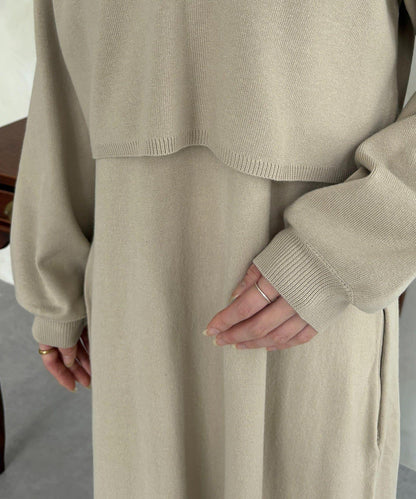 半拉鍊針織套裝連衣裙