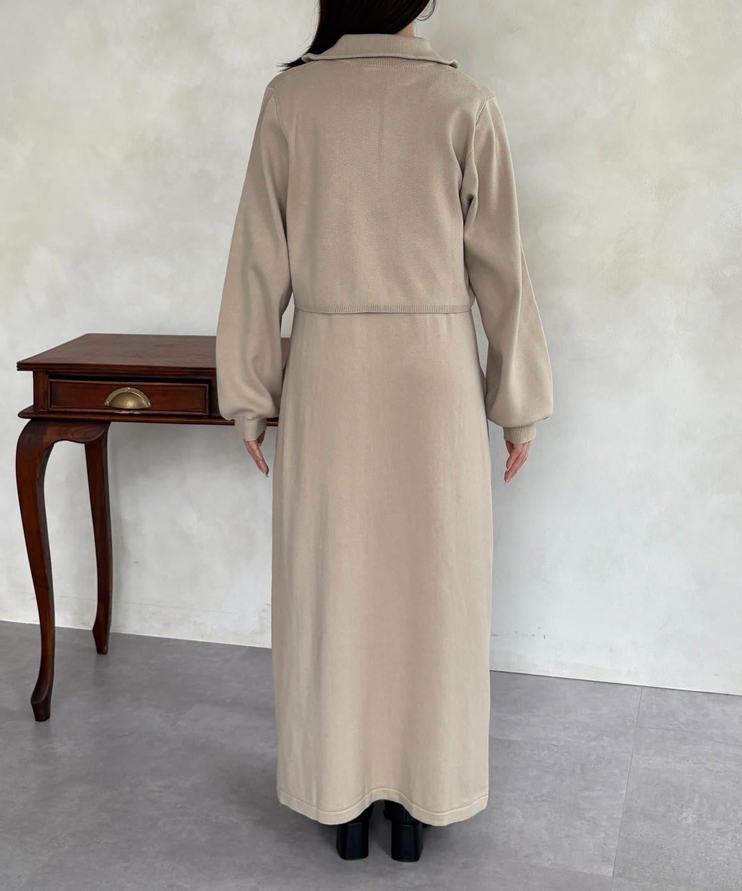 半拉鍊針織套裝連衣裙