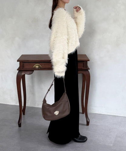 微妙紐扣蓬鬆長絨開衫