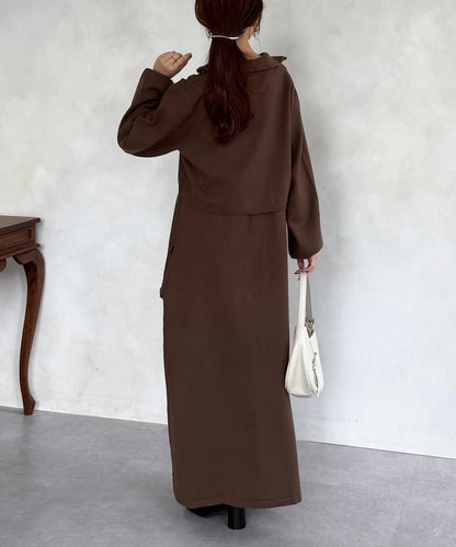 半拉鍊針織套裝連衣裙