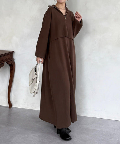 半拉鍊針織套裝連衣裙