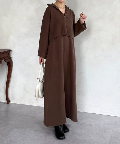 半拉鍊針織套裝連衣裙