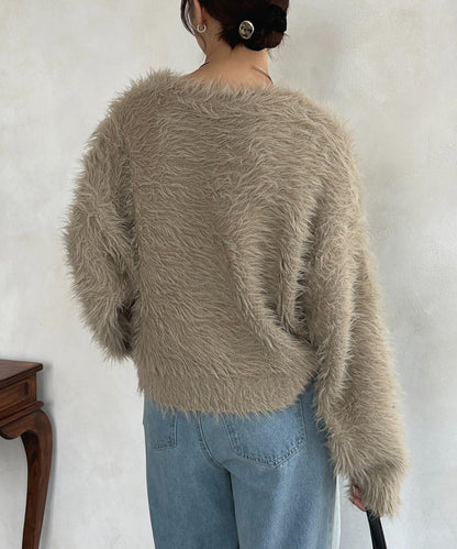 微妙紐扣蓬鬆長絨開衫