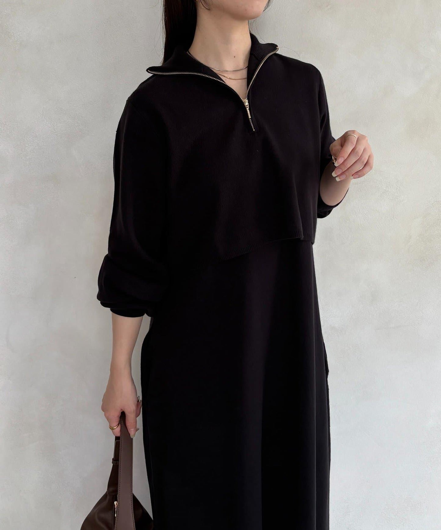 半拉鍊針織套裝連衣裙