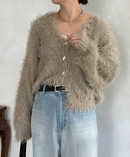 微妙紐扣蓬鬆長絨開衫