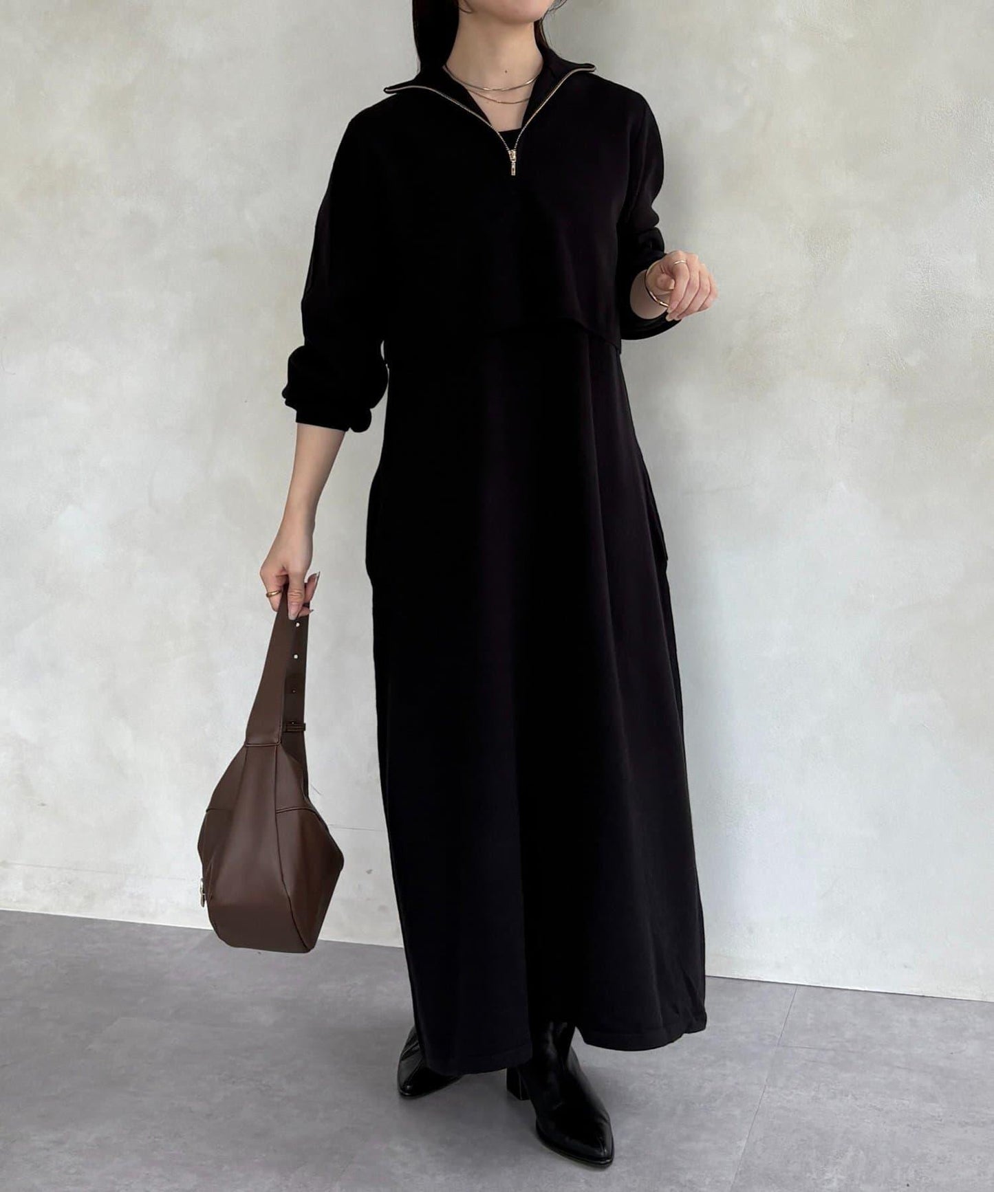 半拉鍊針織套裝連衣裙