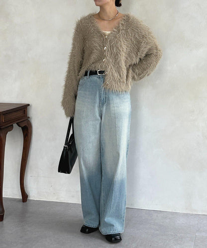 微妙紐扣蓬鬆長絨開衫